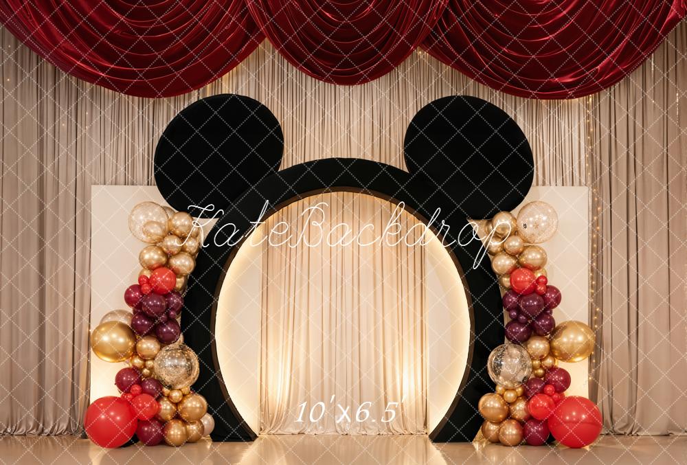 Kate Balloon Arch Red Curtains Fleece Backdrop Designed by Chain Photography - Image 2