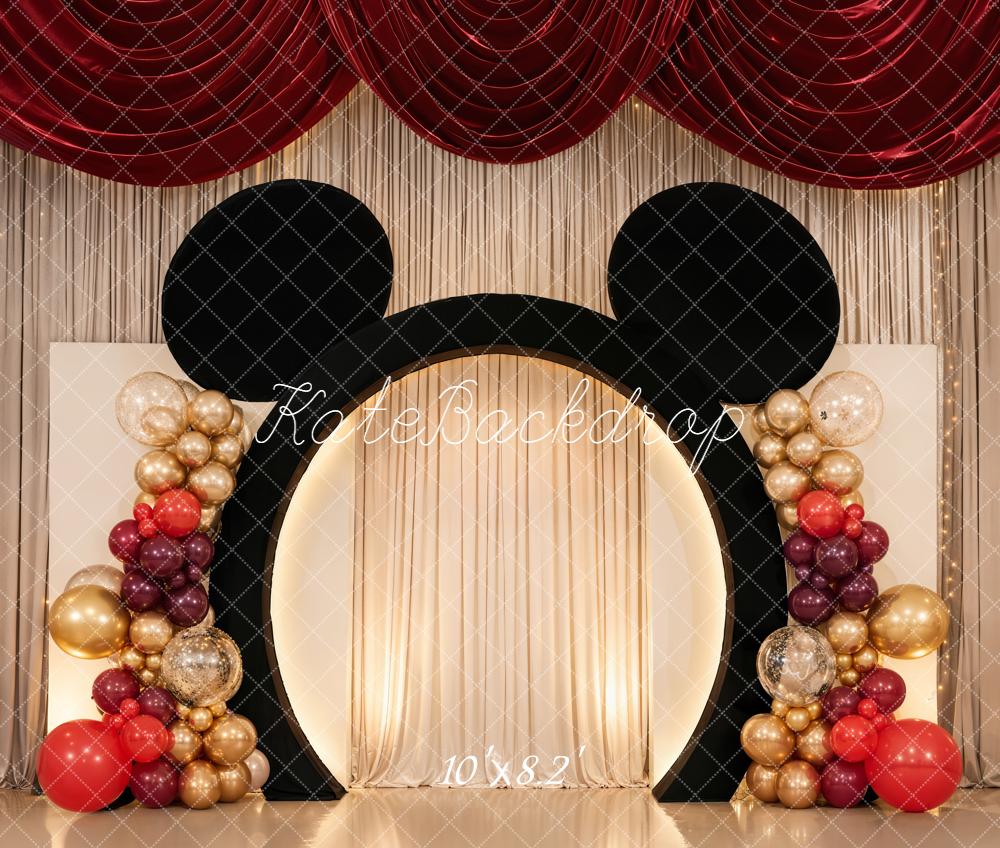 Kate Balloon Arch Red Curtains Fleece Backdrop Designed by Chain Photography - Image 3