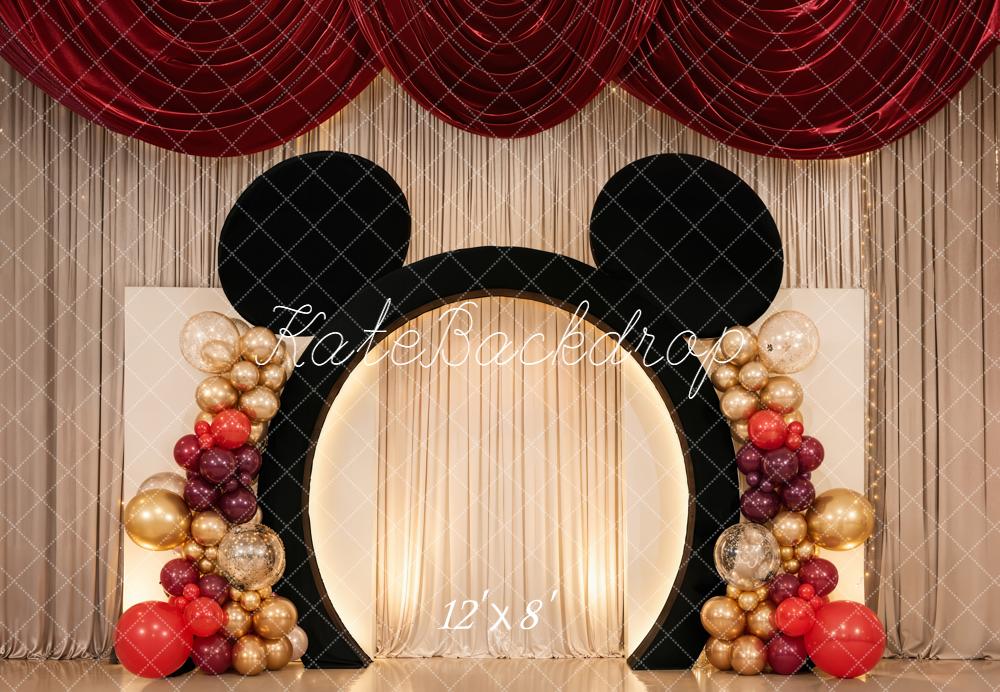 Kate Balloon Arch Red Curtains Fleece Backdrop Designed by Chain Photography - Image 4