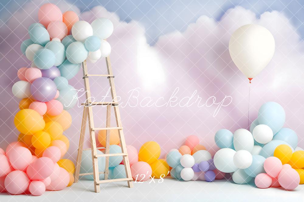 Kate Balloon Summer Birthday Cake Smash Cloud Fleece Backdrop Designed by Chain Photography - Image 4