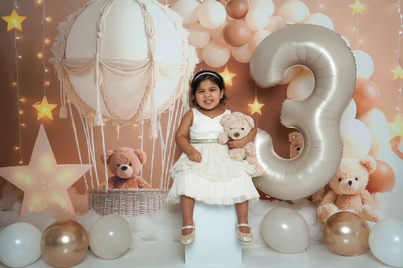 Kate Cake Smash Teddy Bears Star Lights Balloons Backdrop Designed by Emetselch - Image 3