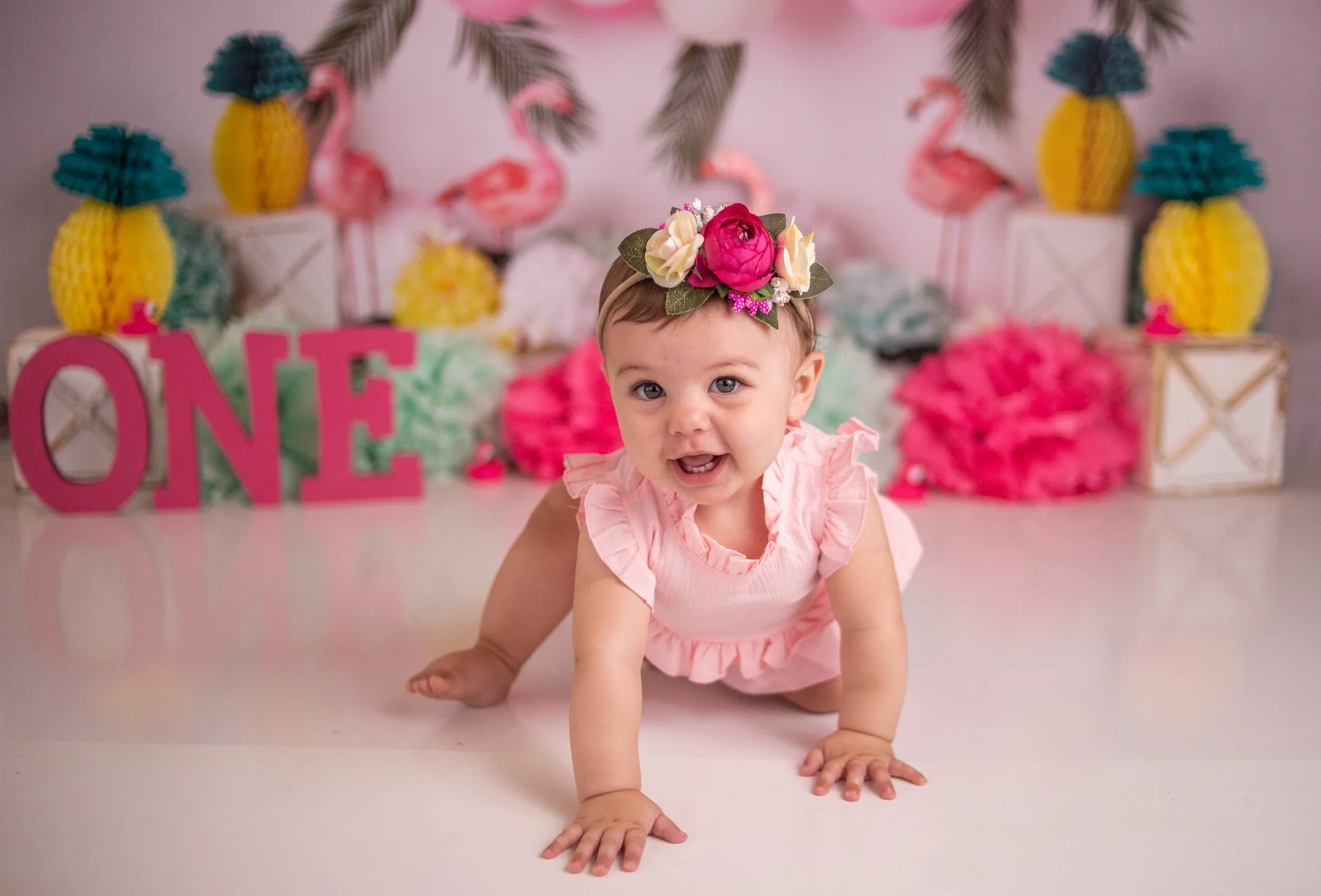 Kate Summer Balloons Flowers Flamingo Backdrop Designed by Mandy Ringe Photography - Image 4
