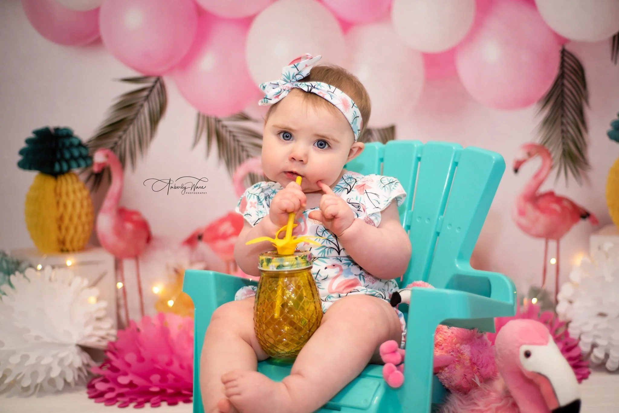 Kate Summer Balloons Flowers Flamingo Backdrop Designed by Mandy Ringe Photography - Image 5