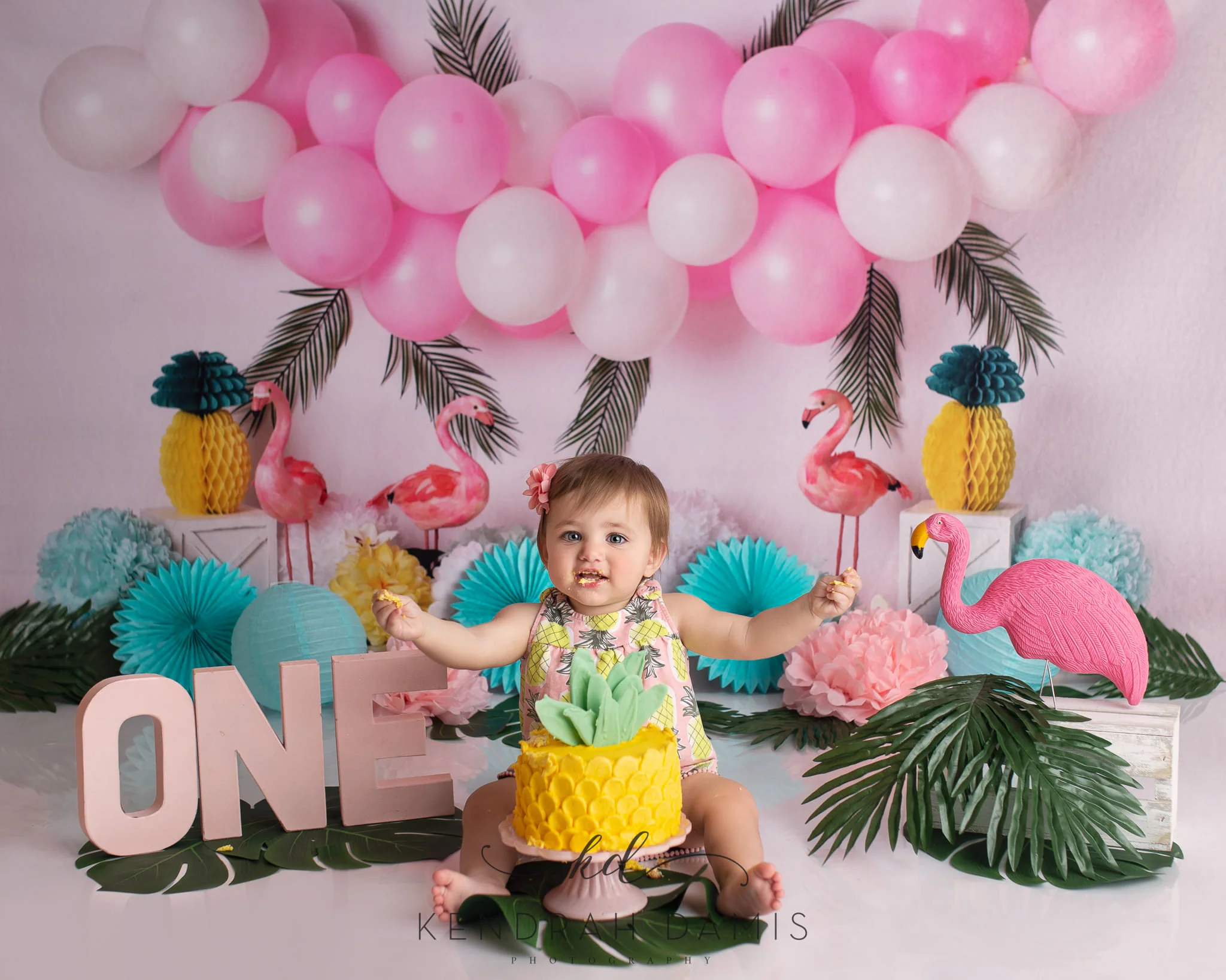 Kate Summer Balloons Flowers Flamingo Backdrop Designed by Mandy Ringe Photography - Image 6