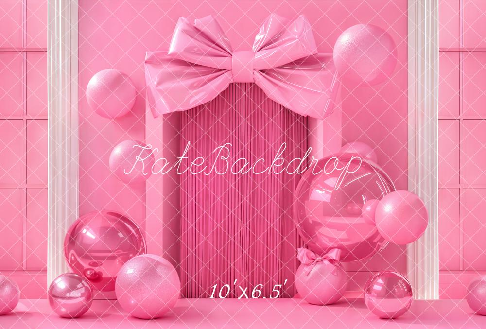 Kate Barbie Pink Bow Balloons Fleece Backdrop Designed by Emetselch - Image 2