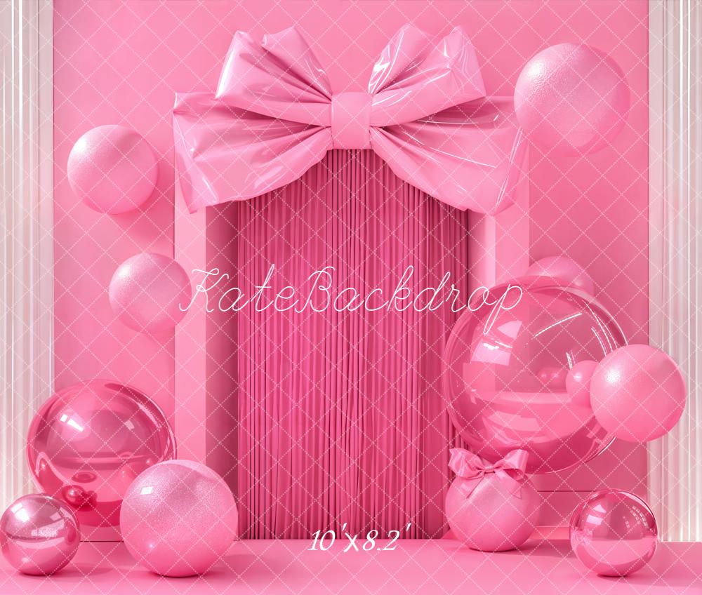 Kate Barbie Pink Bow Balloons Fleece Backdrop Designed by Emetselch - Image 3