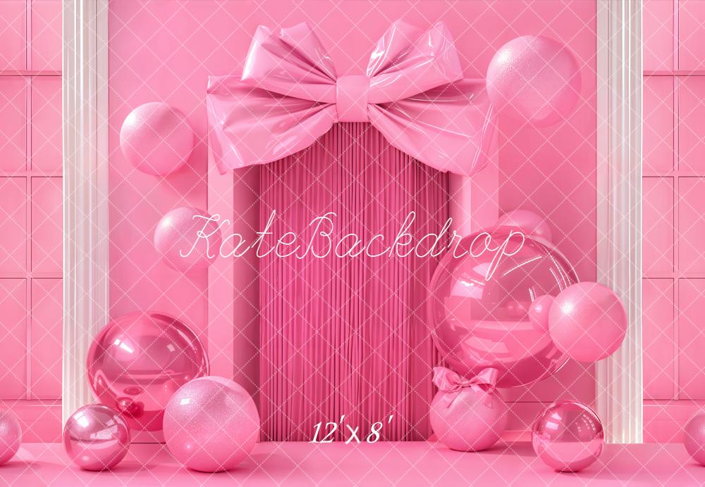 Kate Barbie Pink Bow Balloons Fleece Backdrop Designed by Emetselch - Image 4