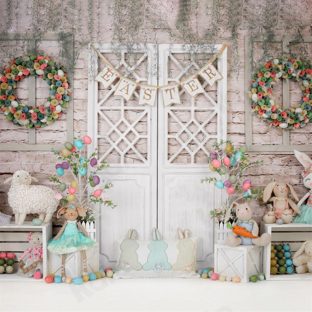 Kate Barn Door Colorful Egg Easter Backdrop for Photography - Image 13