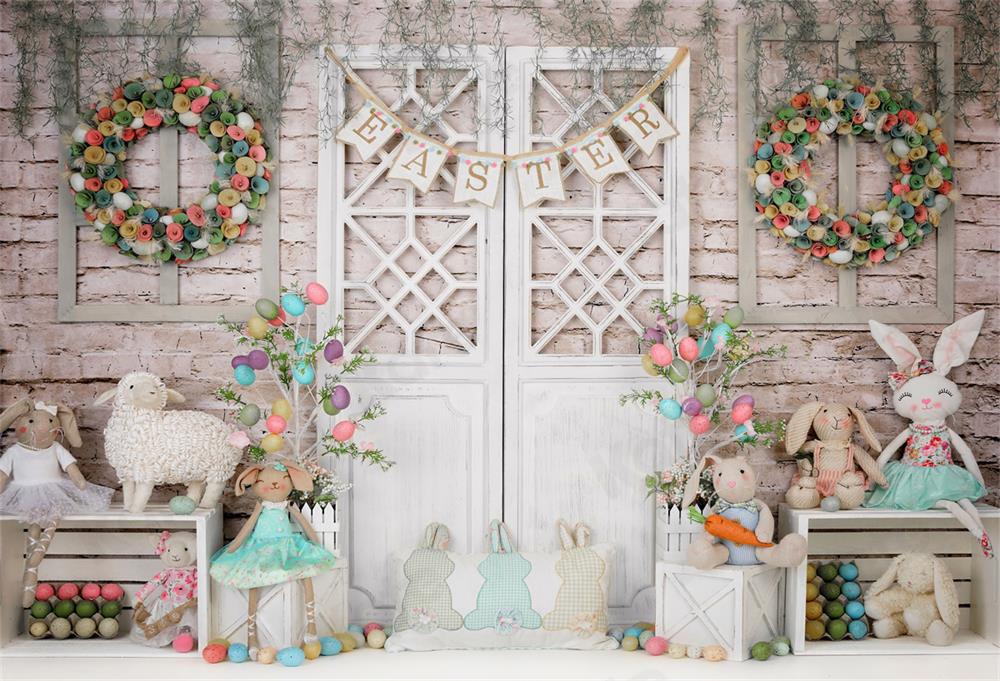 Kate Barn Door Colorful Egg Easter Backdrop for Photography - Image 14