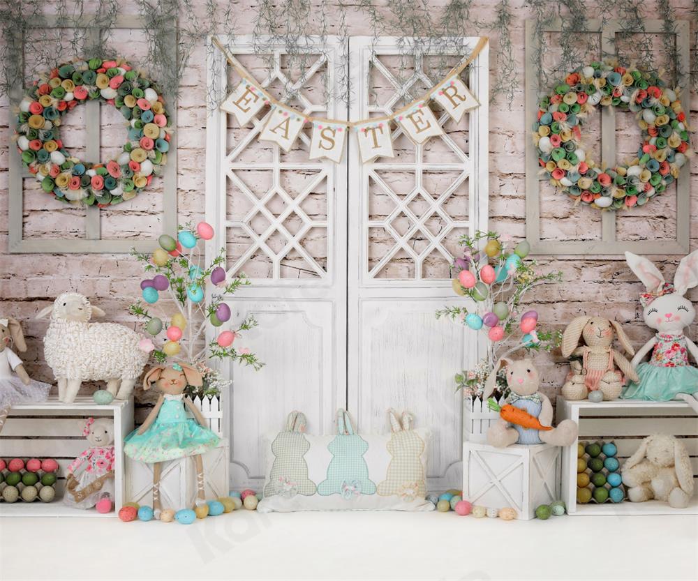 Kate Barn Door Colorful Egg Easter Backdrop for Photography - Image 2