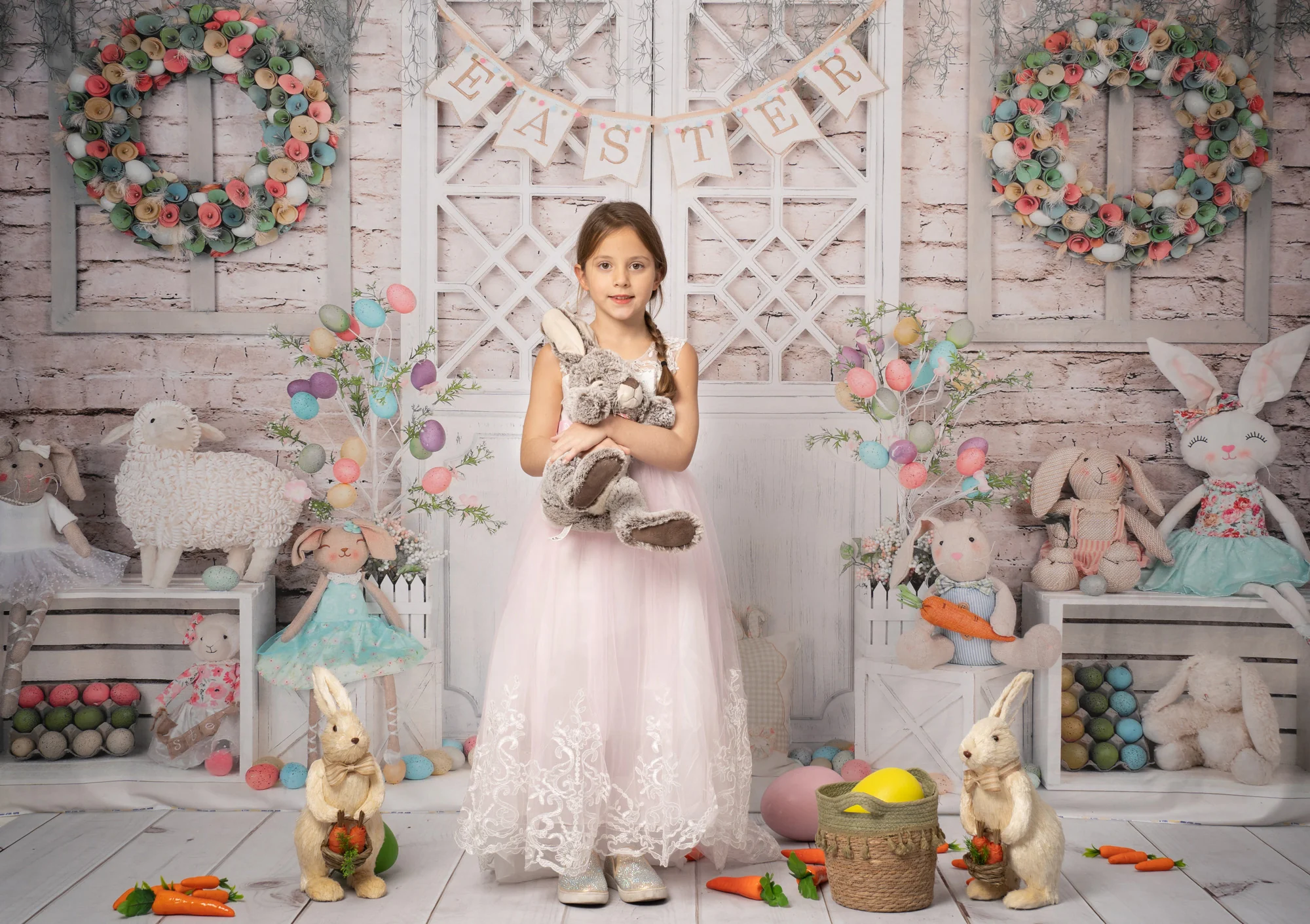 Kate Barn Door Colorful Egg Easter Backdrop for Photography - Image 3