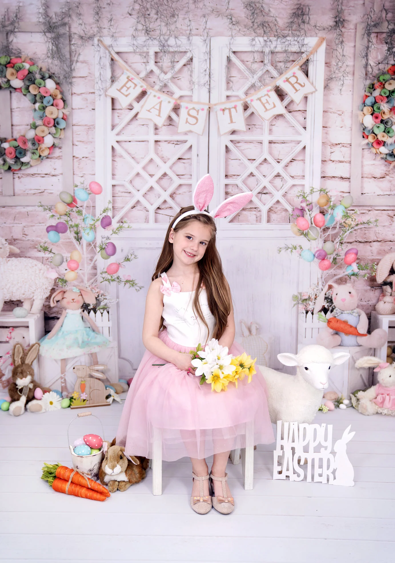 Kate Barn Door Colorful Egg Easter Backdrop for Photography - Image 5