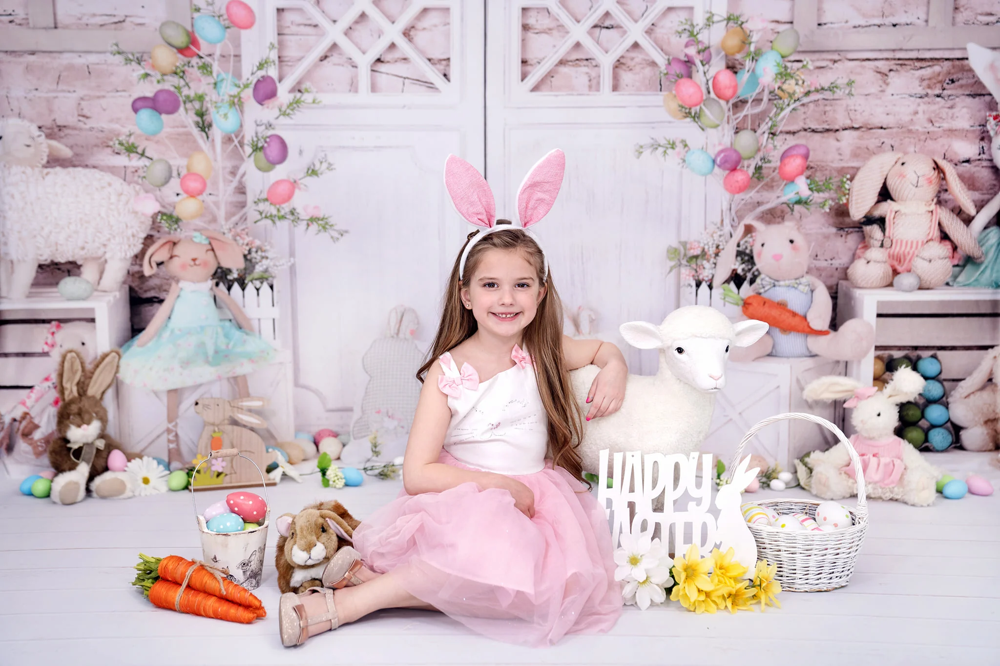 Kate Barn Door Colorful Egg Easter Backdrop for Photography - Image 6