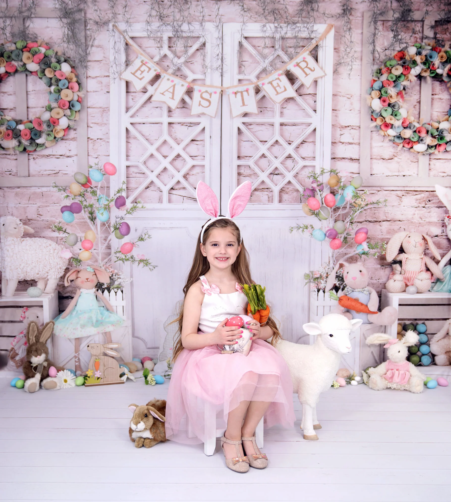 Kate Barn Door Colorful Egg Easter Backdrop for Photography - Image 9