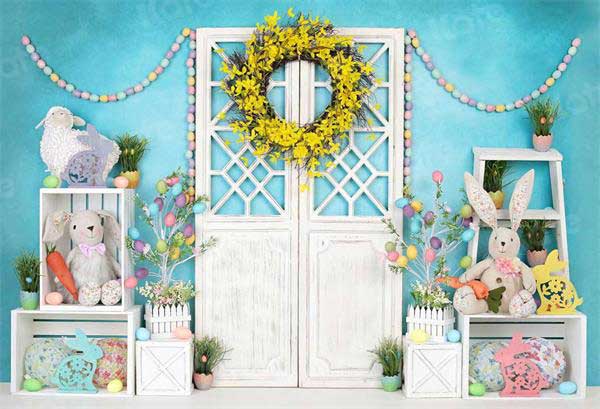 Kate Barn Door Easter Colorful Egg Cake Smash Backdrop for Photography - Image 2