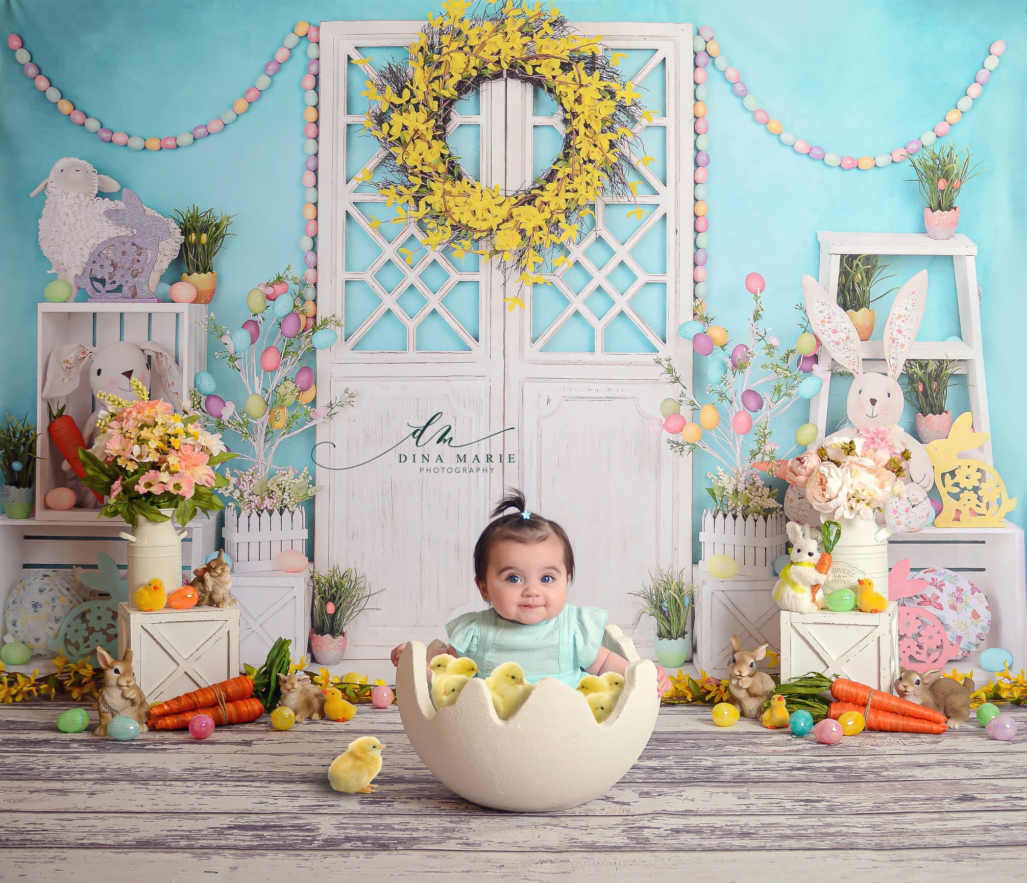 Kate Barn Door Easter Colorful Egg Cake Smash Backdrop for Photography - Image 5