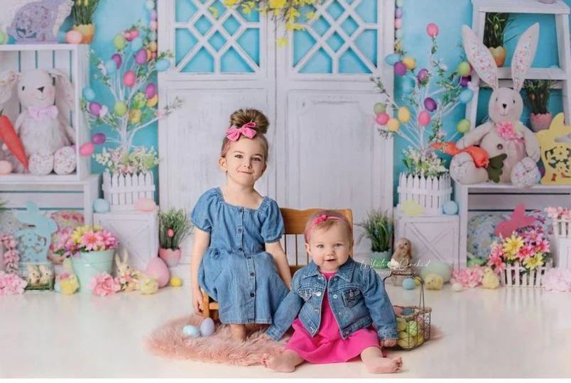 Kate Barn Door Easter Colorful Egg Cake Smash Backdrop for Photography - Image 6