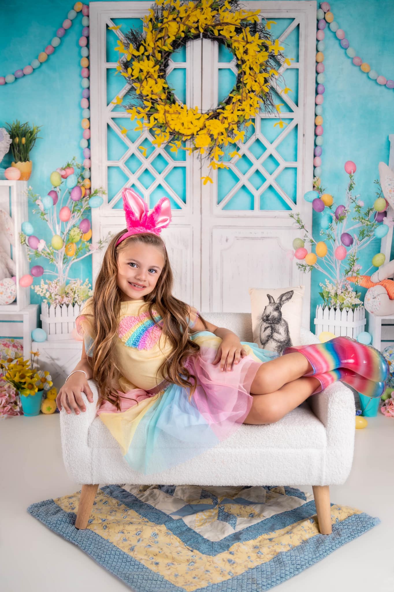 Kate Barn Door Easter Colorful Egg Cake Smash Backdrop for Photography - Image 7