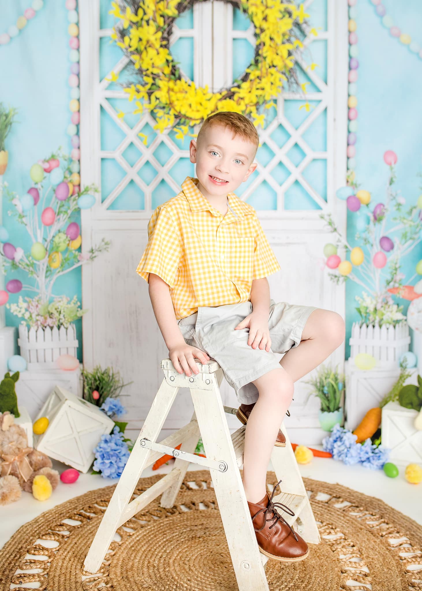 Kate Barn Door Easter Colorful Egg Cake Smash Backdrop for Photography - Image 9