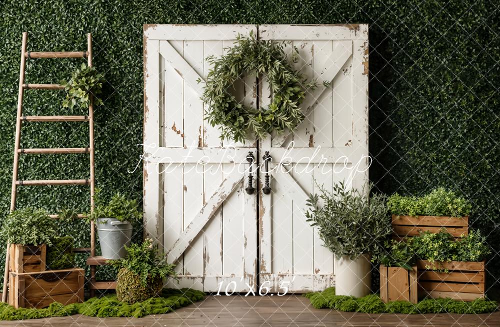 Kate Barn Door Greenery Ladder Fleece Backdrop Designed by Emetselch - Image 2