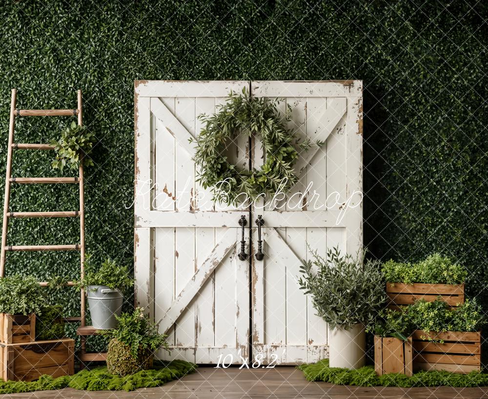 Kate Barn Door Greenery Ladder Fleece Backdrop Designed by Emetselch - Image 3