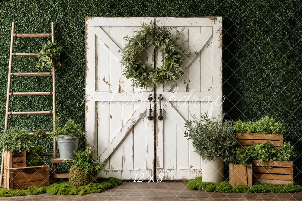Kate Barn Door Greenery Ladder Fleece Backdrop Designed by Emetselch - Image 4
