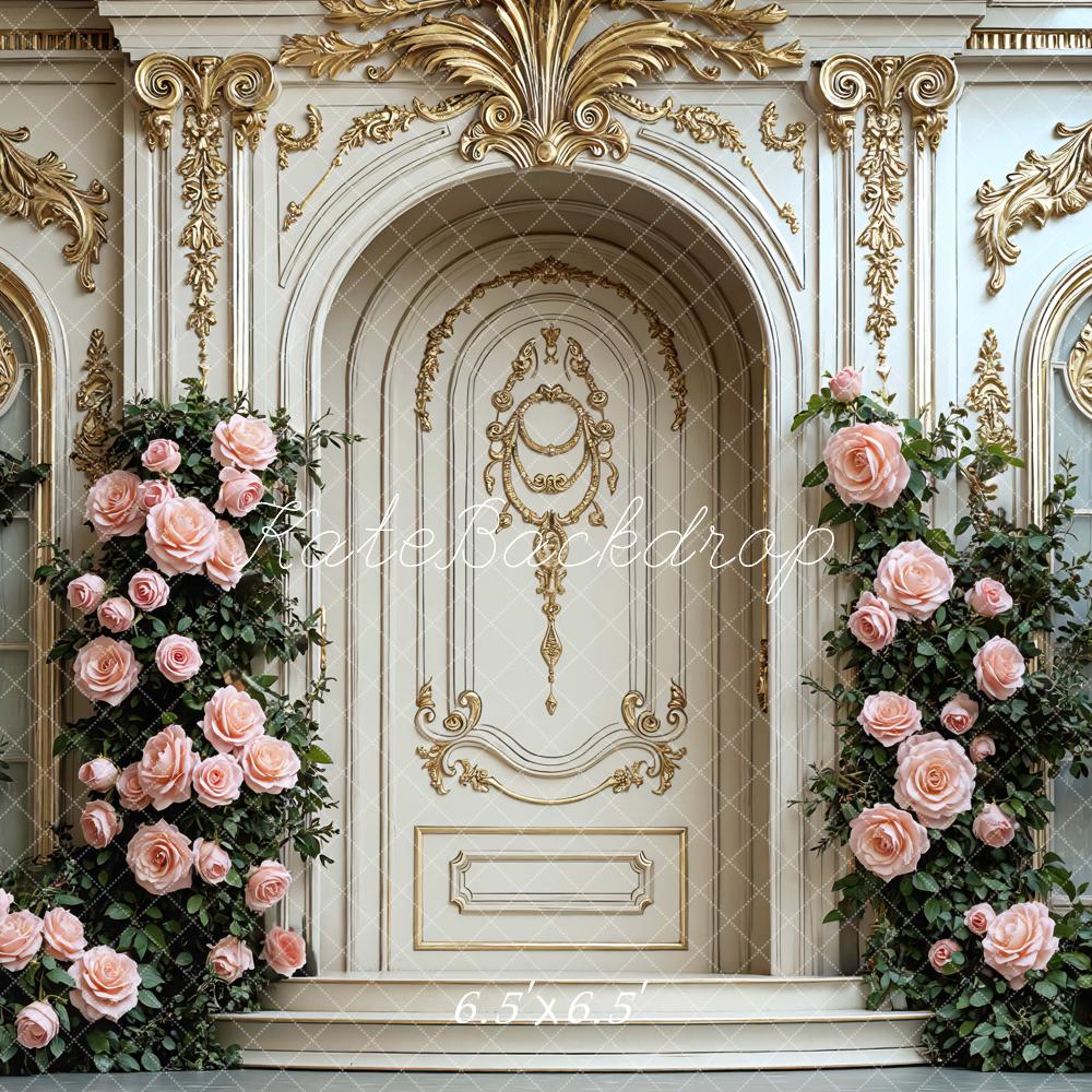 Kate Baroque Door Pink Roses Ornate Gold Backdrop Designed by Mini MakeBelieve - Image 2
