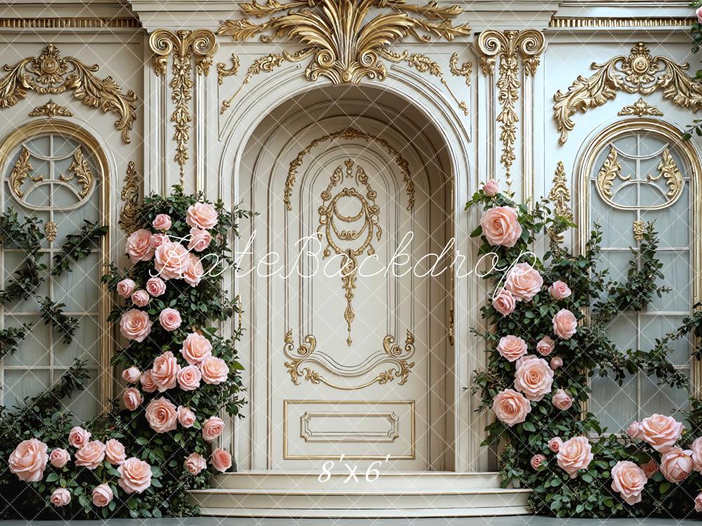 Kate Baroque Door Pink Roses Ornate Gold Backdrop Designed by Mini MakeBelieve - Image 3