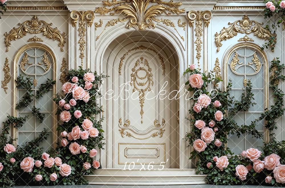 Kate Baroque Door Pink Roses Ornate Gold Backdrop Designed by Mini MakeBelieve - Image 4