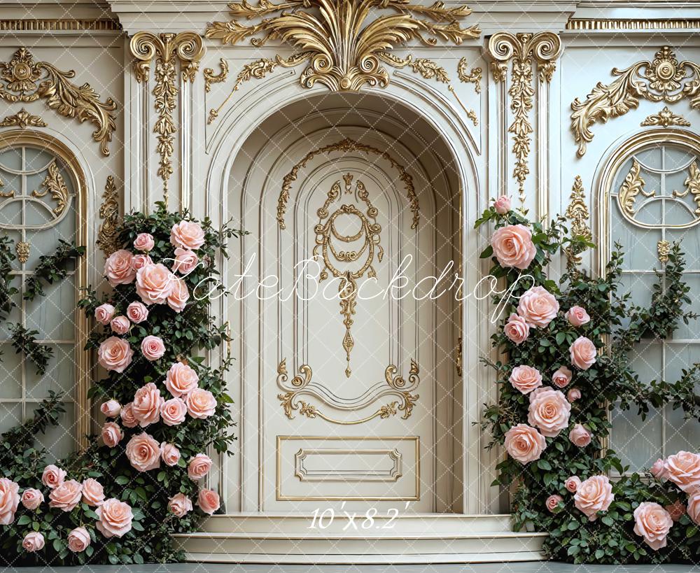 Kate Baroque Door Pink Roses Ornate Gold Backdrop Designed by Mini MakeBelieve - Image 6