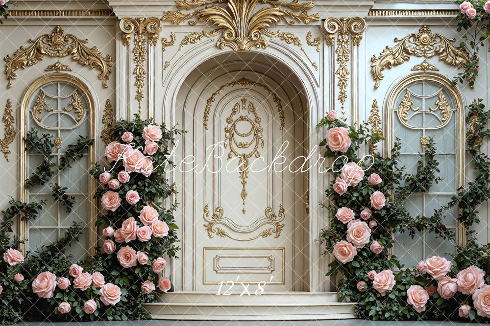 Kate Baroque Door Pink Roses Ornate Gold Backdrop Designed by Mini MakeBelieve - Image 8