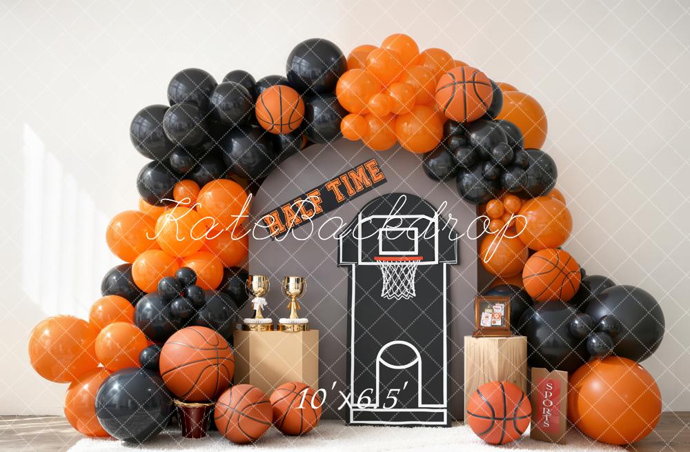 Kate Basketball Hoop Trophy Orange Black Balloons Fleece Backdrop Designed by Emstselch - Image 2