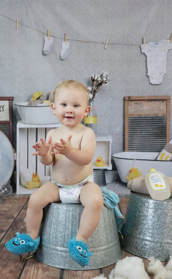 Kate Bath Time Baby Backdrop Summer Rubber Ducks and Bubbles Photos Designed by Erin Larkins - Image 7