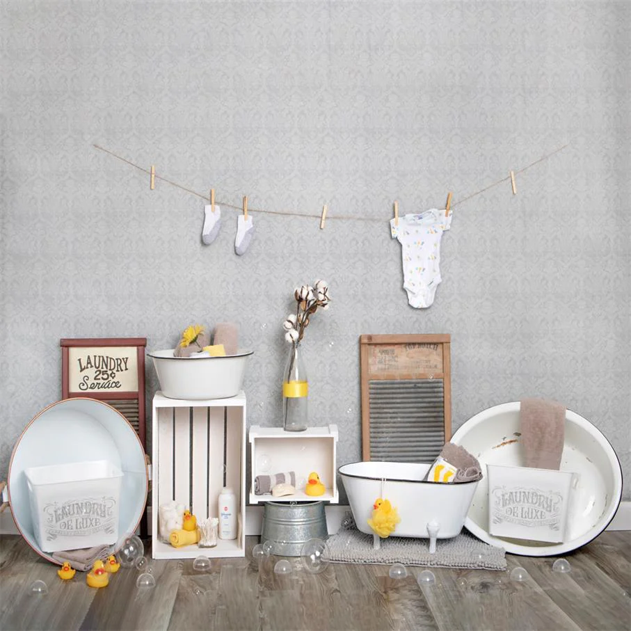 Kate Bath Time Baby Backdrop Summer Rubber Ducks and Bubbles Photos Designed by Erin Larkins - Image 8