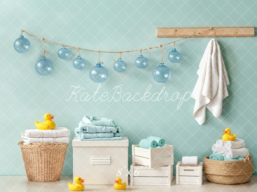 Kate Bathroom Duck Blue Lanterns Fleece Backdrop Designed by Emetselch