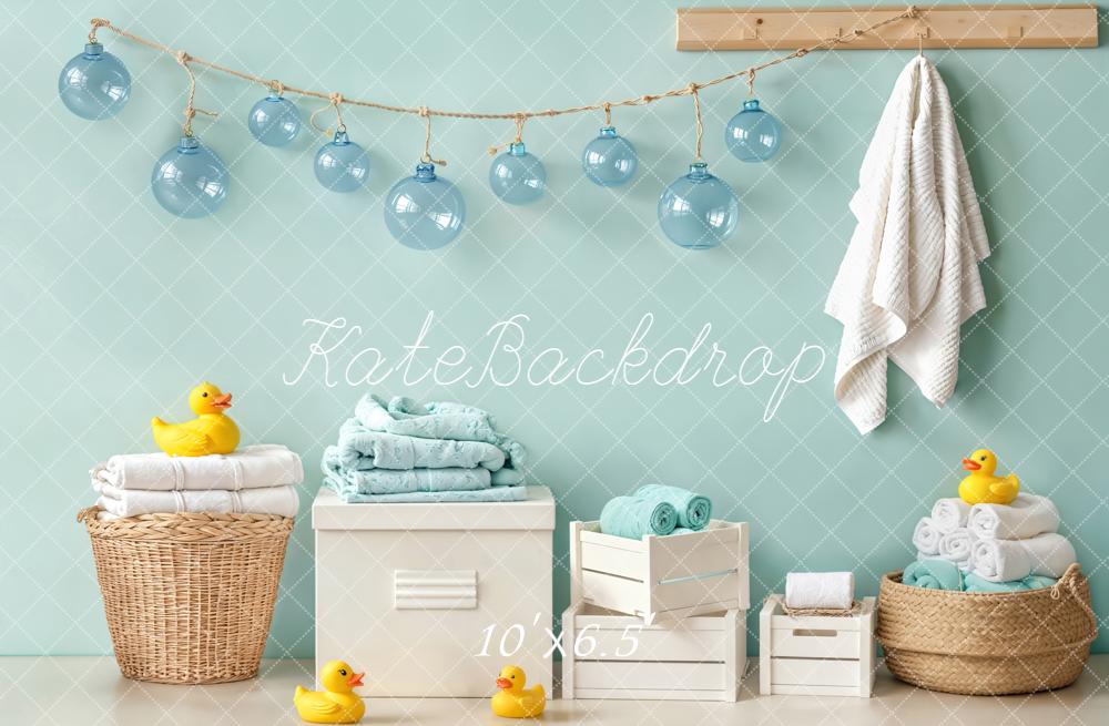 Kate Bathroom Duck Blue Lanterns Fleece Backdrop Designed by Emetselch - Image 2