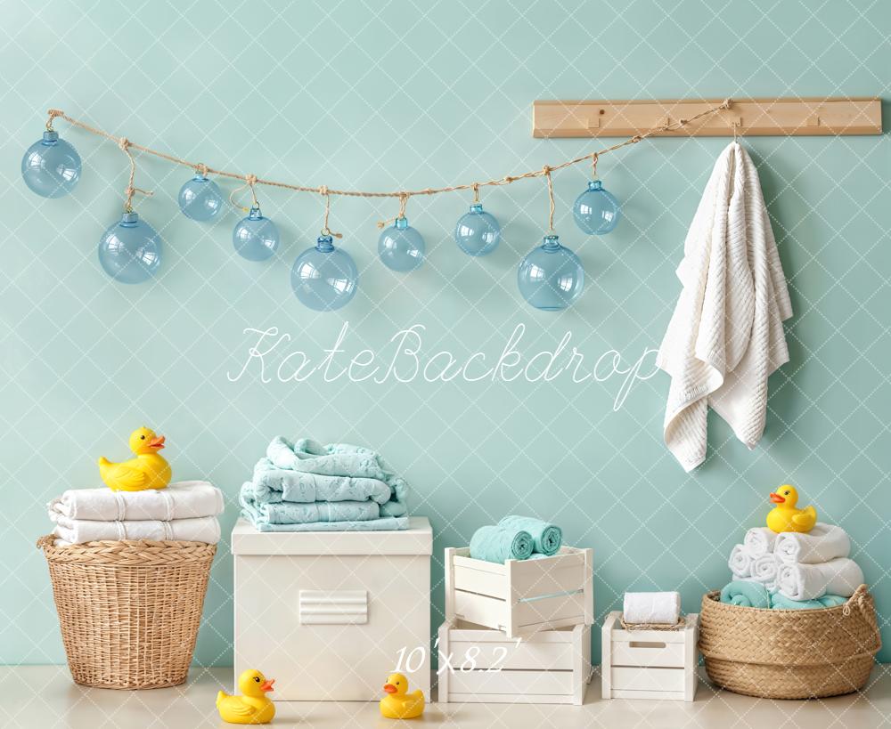 Kate Bathroom Duck Blue Lanterns Fleece Backdrop Designed by Emetselch - Image 3