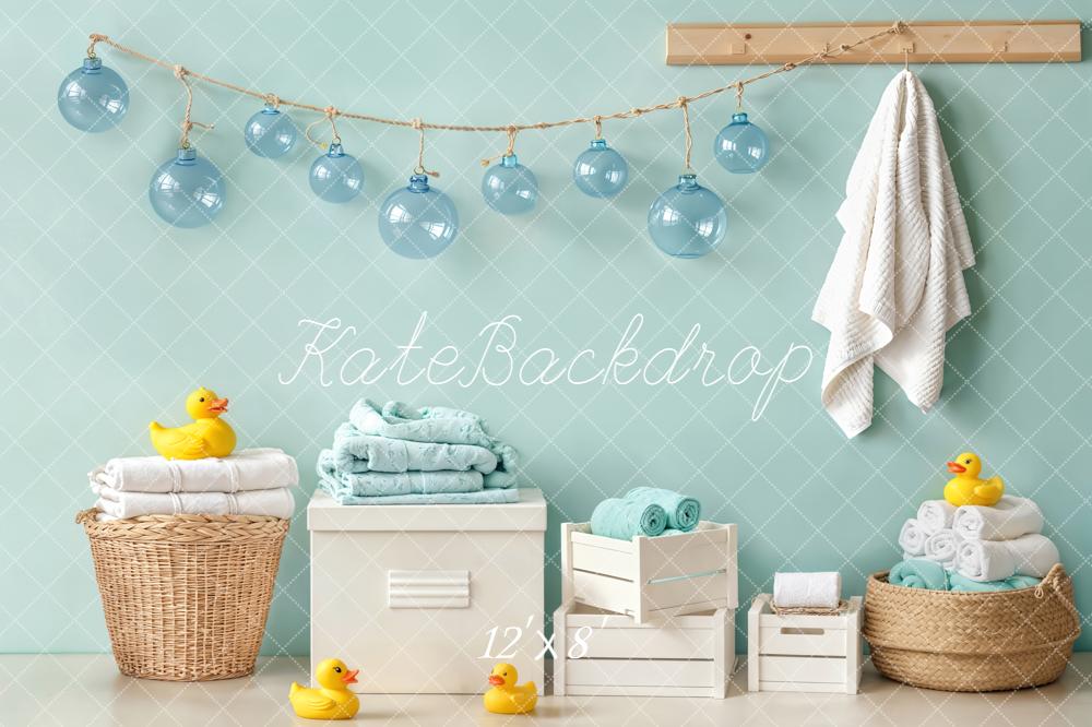 Kate Bathroom Duck Blue Lanterns Fleece Backdrop Designed by Emetselch - Image 4