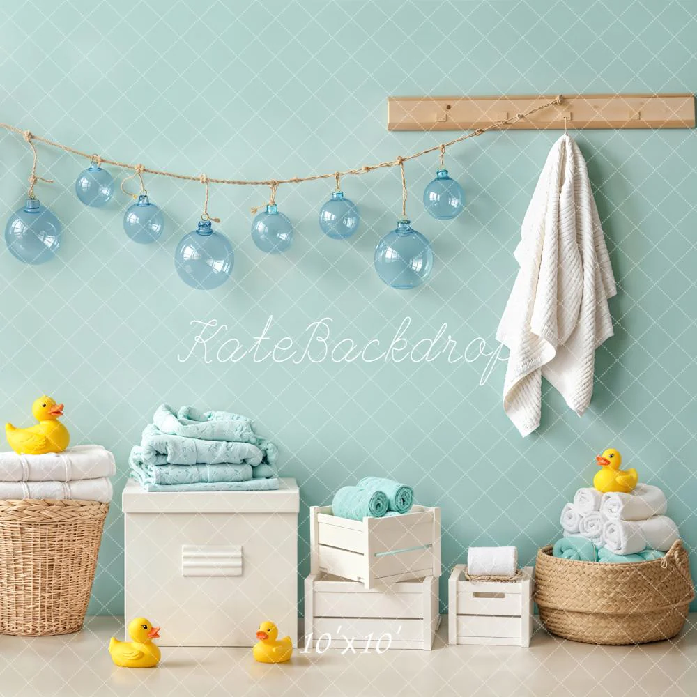 Kate Bathroom Ducks Blue Ornaments Towels Backdrop Designed by Emetselch - Image 7