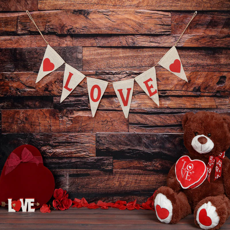 Kate Be my Valentine Wooden Wall And Teddy Bear Love Banner Backdrop - Image 5
