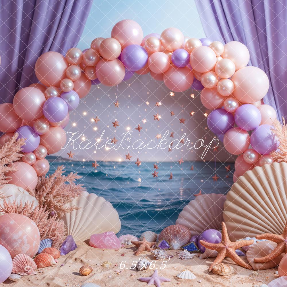 Kate Beach Pink Balloon Arch Purple Curtains Backdrop Designed by Emetselch - Image 2
