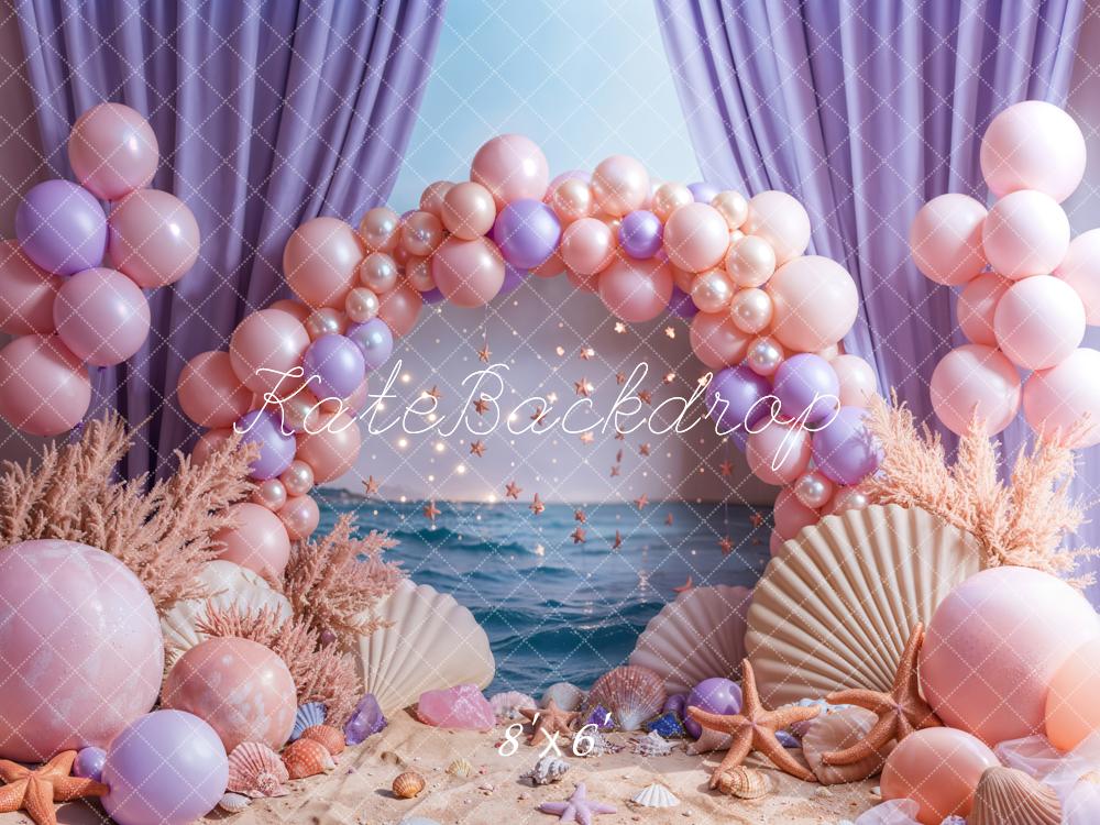 Kate Beach Pink Balloon Arch Purple Curtains Backdrop Designed by Emetselch - Image 3