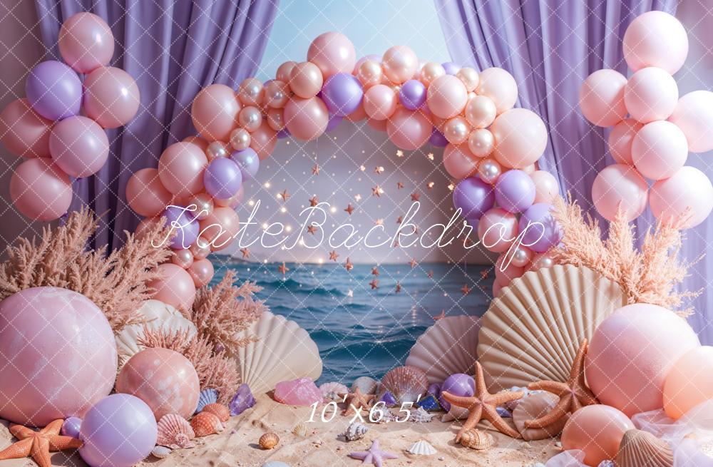 Kate Beach Pink Balloon Arch Purple Curtains Backdrop Designed by Emetselch - Image 4
