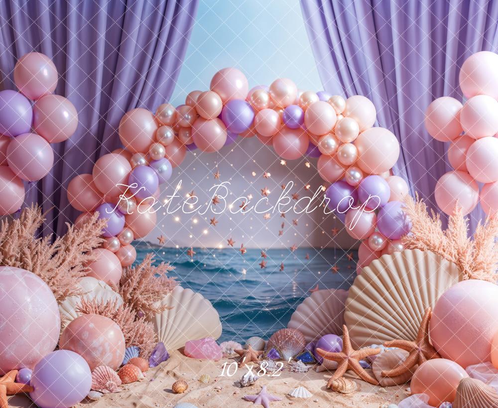 Kate Beach Pink Balloon Arch Purple Curtains Backdrop Designed by Emetselch - Image 5