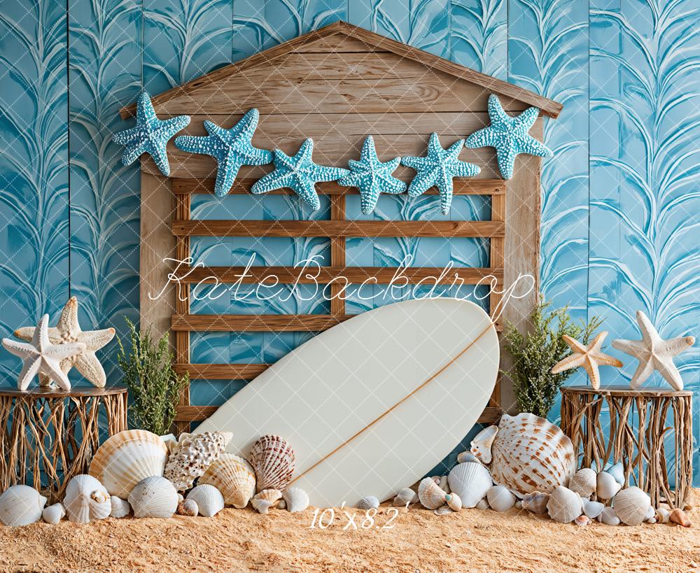 Kate Beach Starfish Seashell Surfboard Backdrop Designed by Kate Image - Image 5