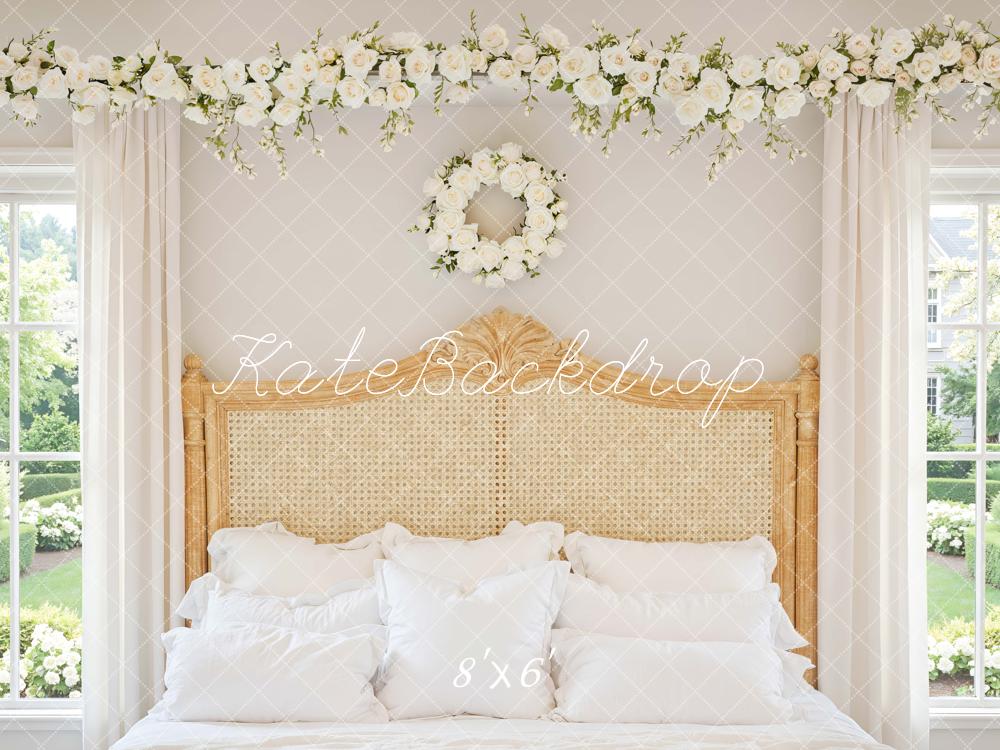 Kate Bedroom Rattan Headboard White Flowers Backdrop Designed by Mini MakeBelieve - Image 3