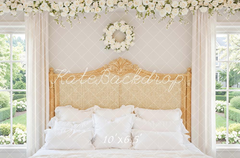 Kate Bedroom Rattan Headboard White Flowers Backdrop Designed by Mini MakeBelieve - Image 4