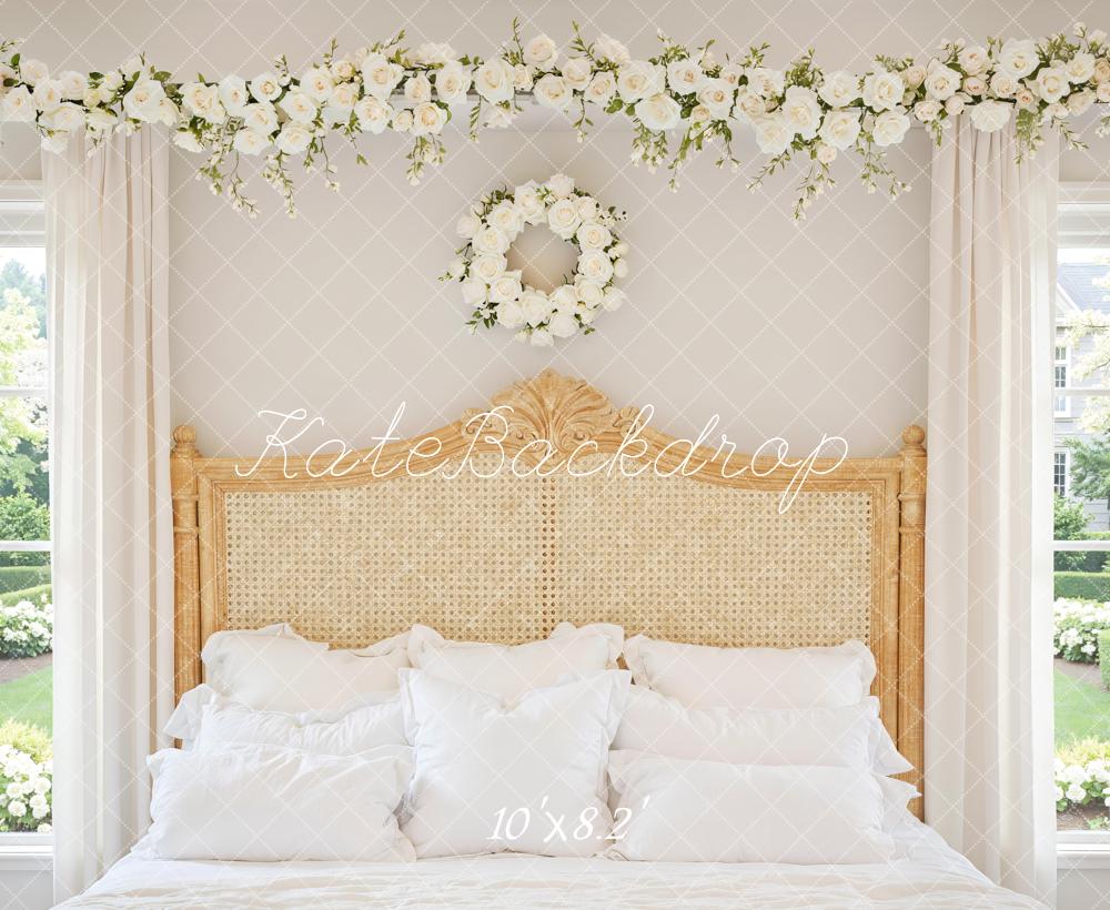 Kate Bedroom Rattan Headboard White Flowers Backdrop Designed by Mini MakeBelieve - Image 6