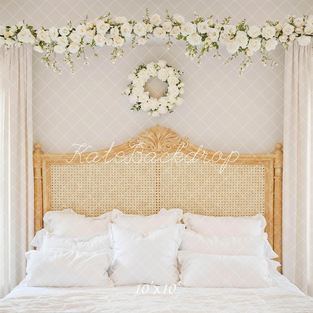 Kate Bedroom Rattan Headboard White Flowers Backdrop Designed by Mini MakeBelieve - Image 7