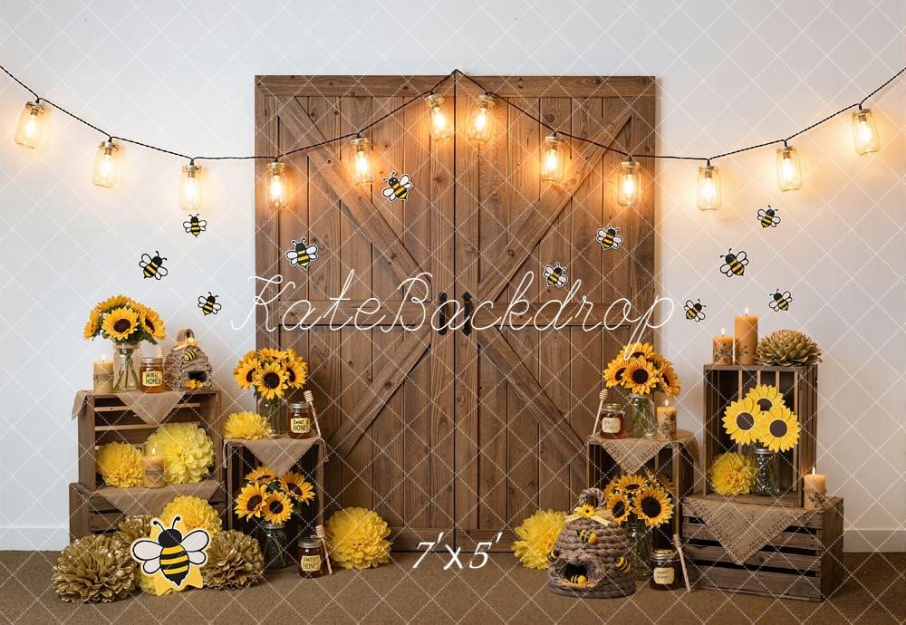 Kate Spring Bee Sunflower Wooden Crates Backdrop Designed by Emstselch